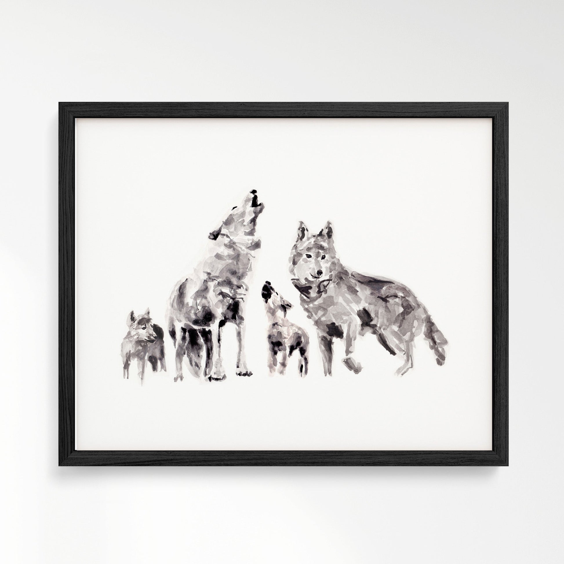 Wolf Family of 4 Woodland Animal Watercolor Art Print - Art Prints - Moon Rock Prints