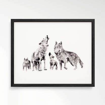 Wolf Family of 4 Woodland Animal Watercolor Art Print - Art Prints - Moon Rock Prints