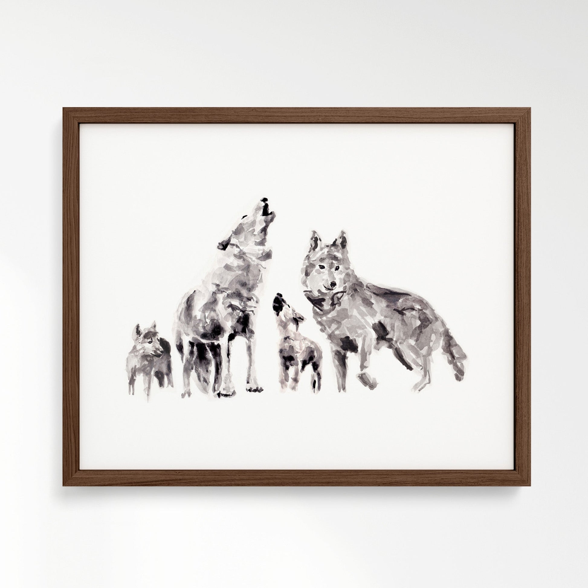 Wolf Family of 4 Woodland Animal Watercolor Art Print - Art Prints - Moon Rock Prints