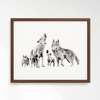 Wolf Family of 4 Woodland Animal Watercolor Art Print - Art Prints - Moon Rock Prints