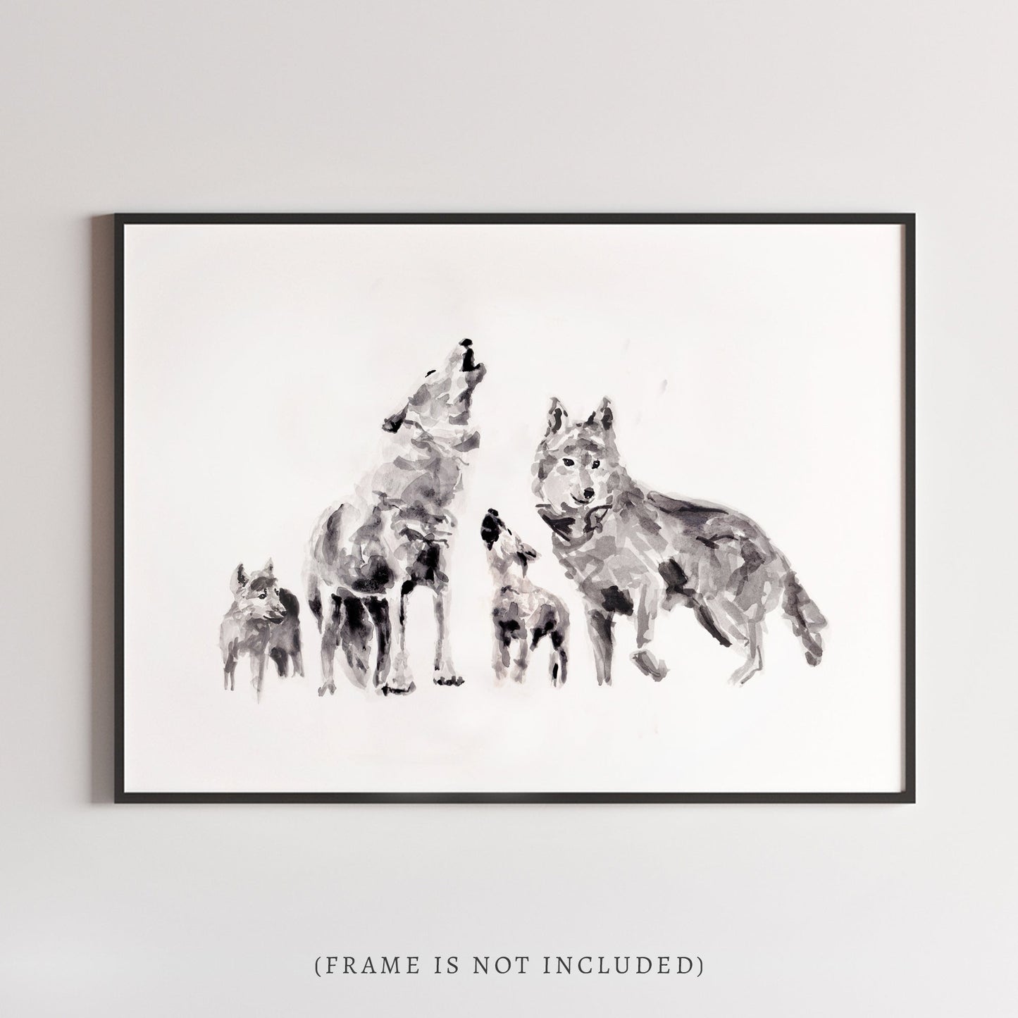 Wolf Family of 4 Woodland Animal Watercolor Art Print - Art Prints - Moon Rock Prints