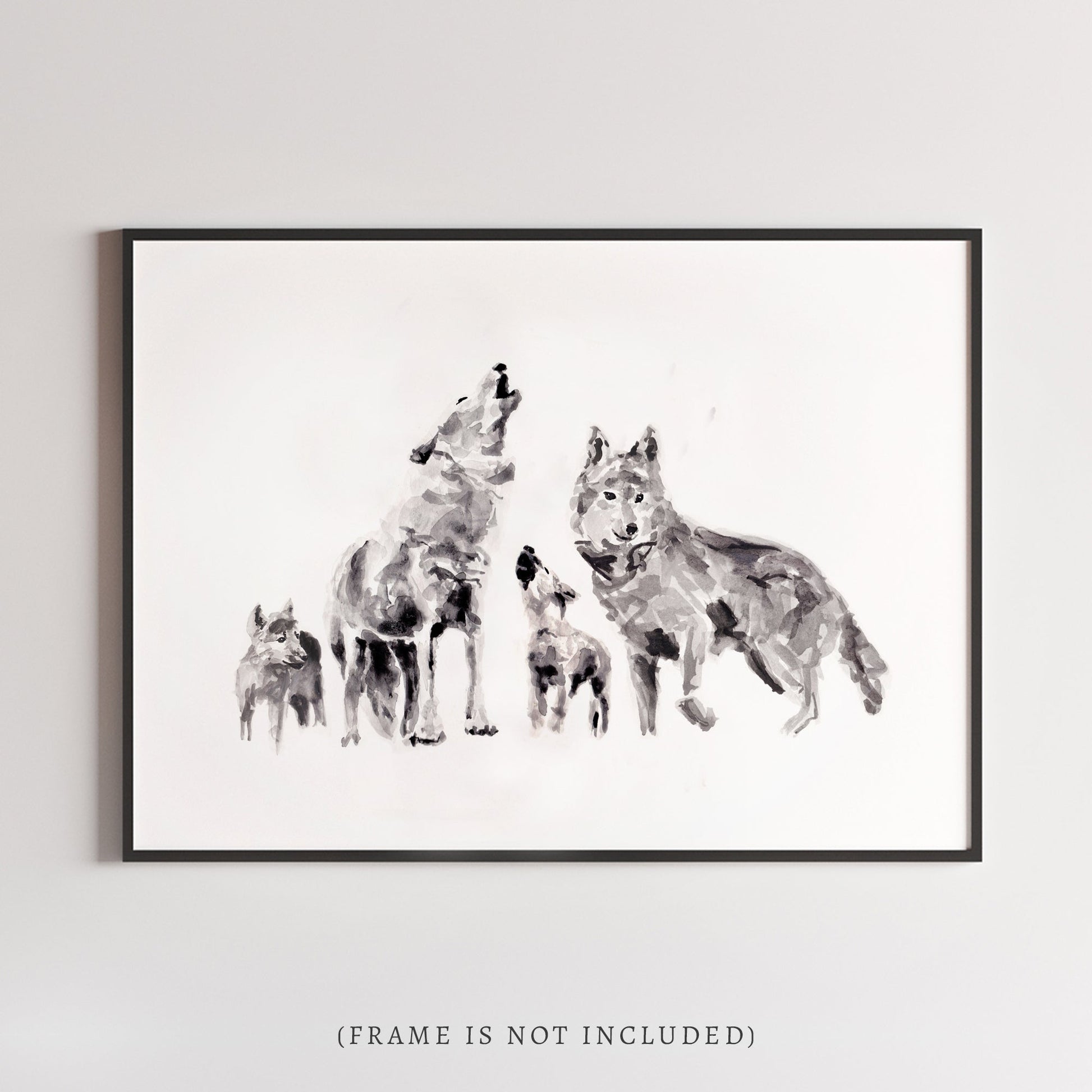 Wolf Family of 4 Woodland Animal Watercolor Art Print - Art Prints - Moon Rock Prints