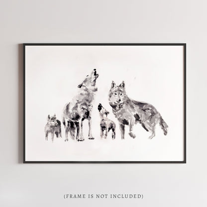 Wolf Family of 4 Woodland Animal Watercolor Art Print - Art Prints - Moon Rock Prints