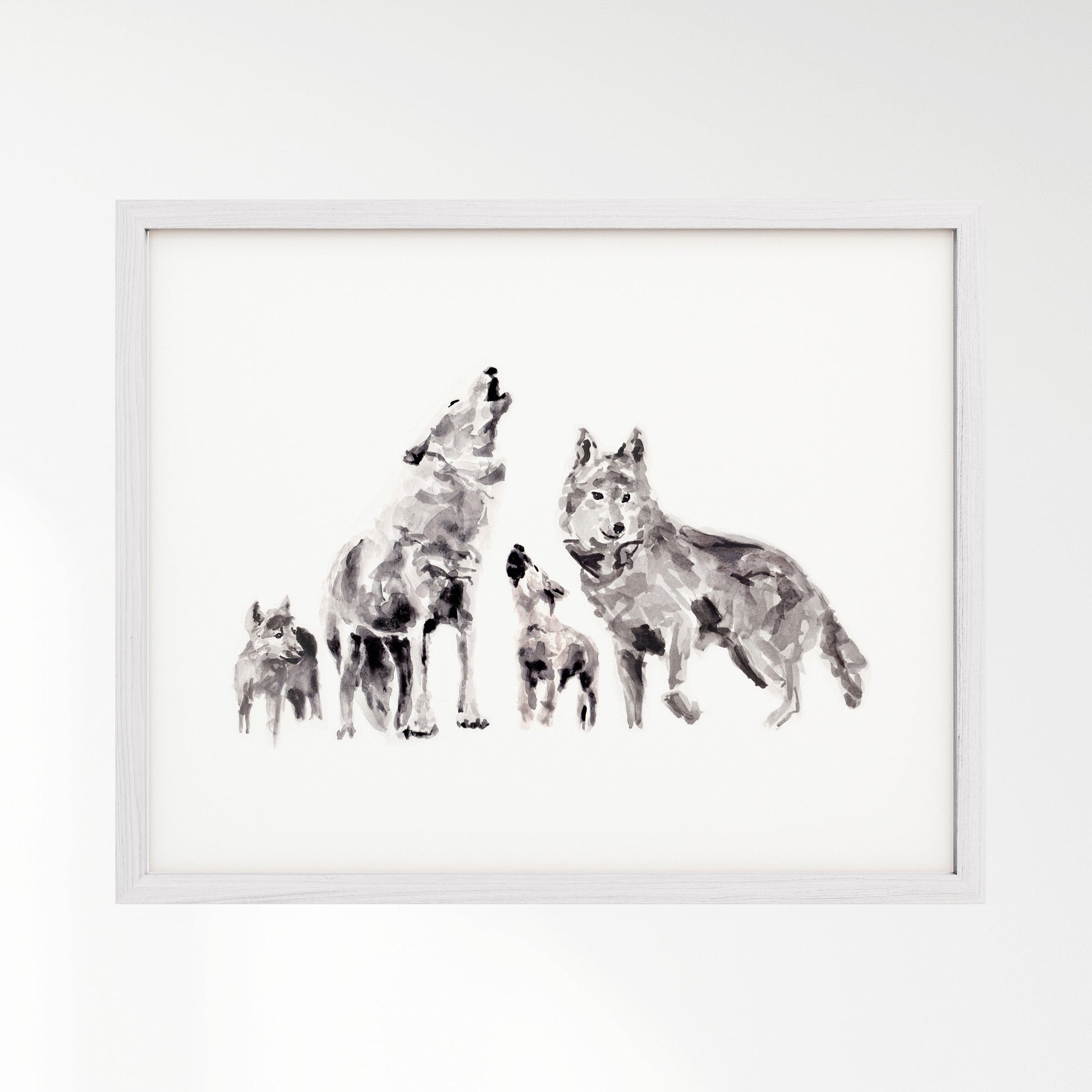 Wolf Family of 4 Woodland Animal Watercolor Art Print - Art Prints - Moon Rock Prints