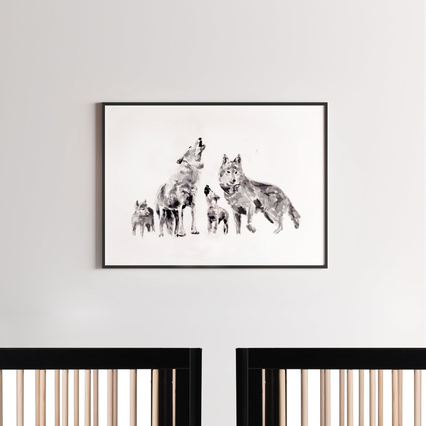 Wolf Family of 4 Woodland Animal Watercolor Art Print - Art Prints - Moon Rock Prints