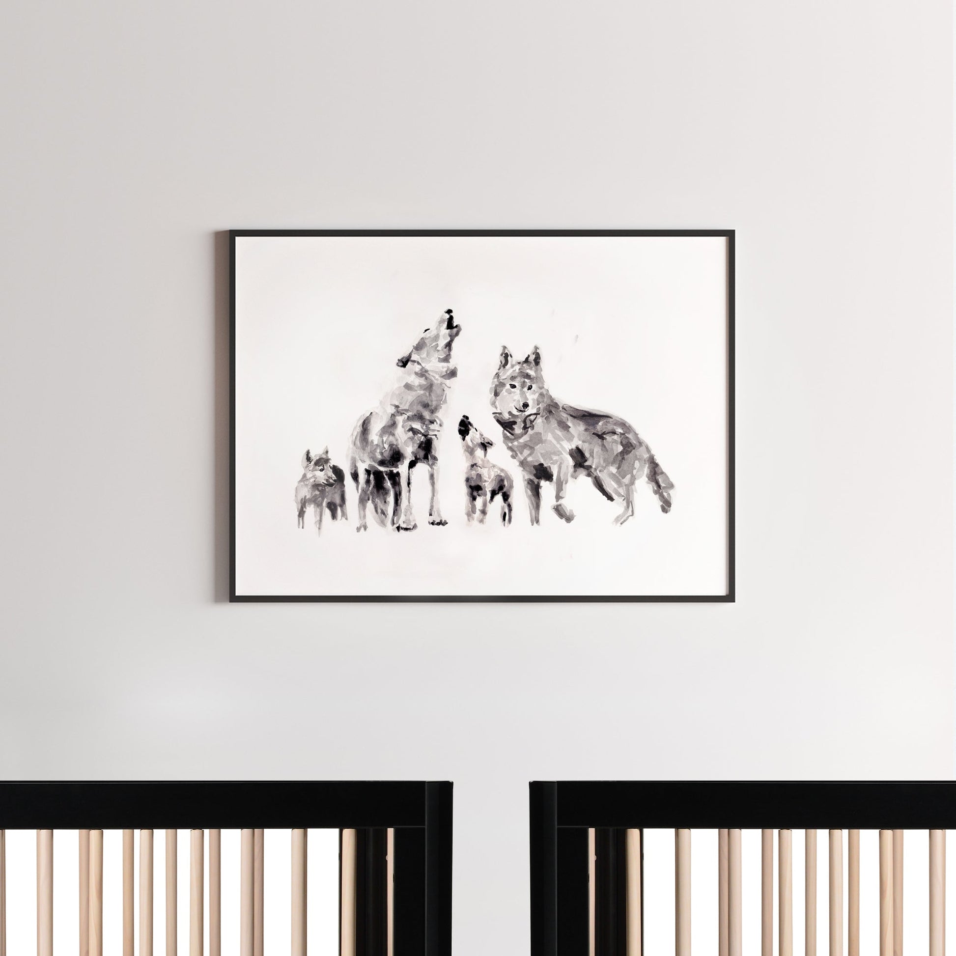 Wolf Family of 4 Woodland Animal Watercolor Art Print - Art Prints - Moon Rock Prints