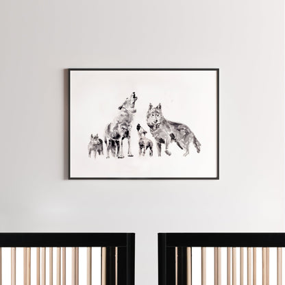 Wolf Family of 4 Woodland Animal Watercolor Art Print - Art Prints - Moon Rock Prints