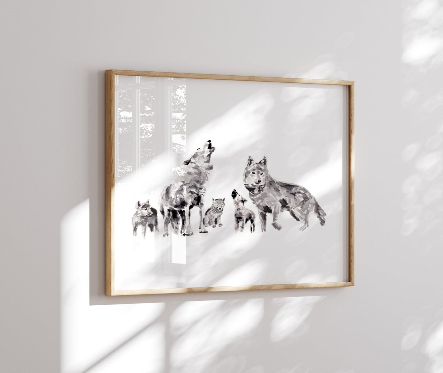 Wolf Family of 5 Watercolor Art Print - Art Prints - Moon Rock Prints