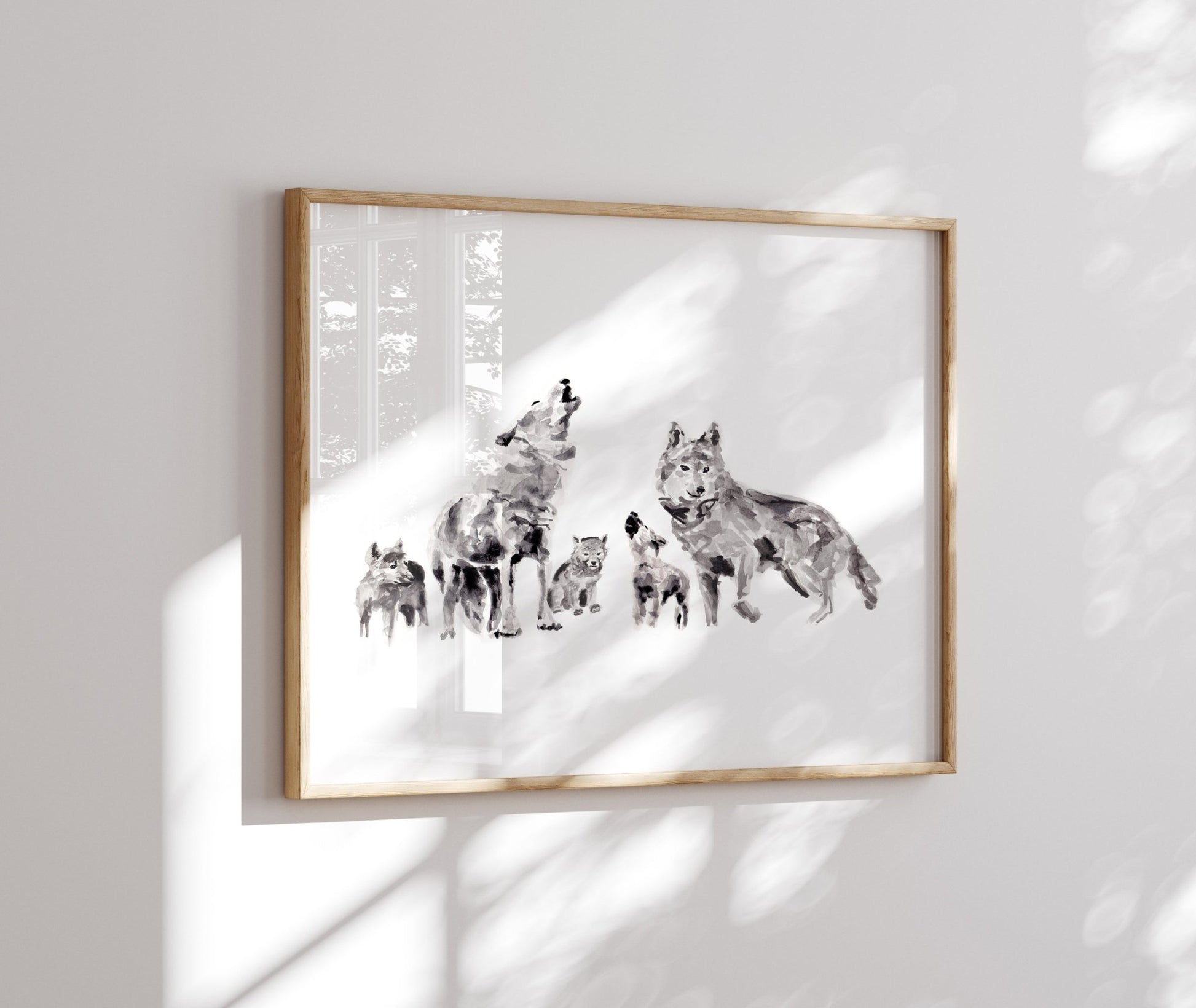 Wolf Family of 5 Watercolor Art Print - Art Prints - Moon Rock Prints