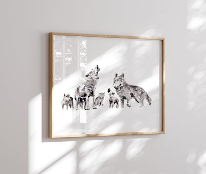 Wolf Family of 5 Watercolor Art Print - Art Prints - Moon Rock Prints