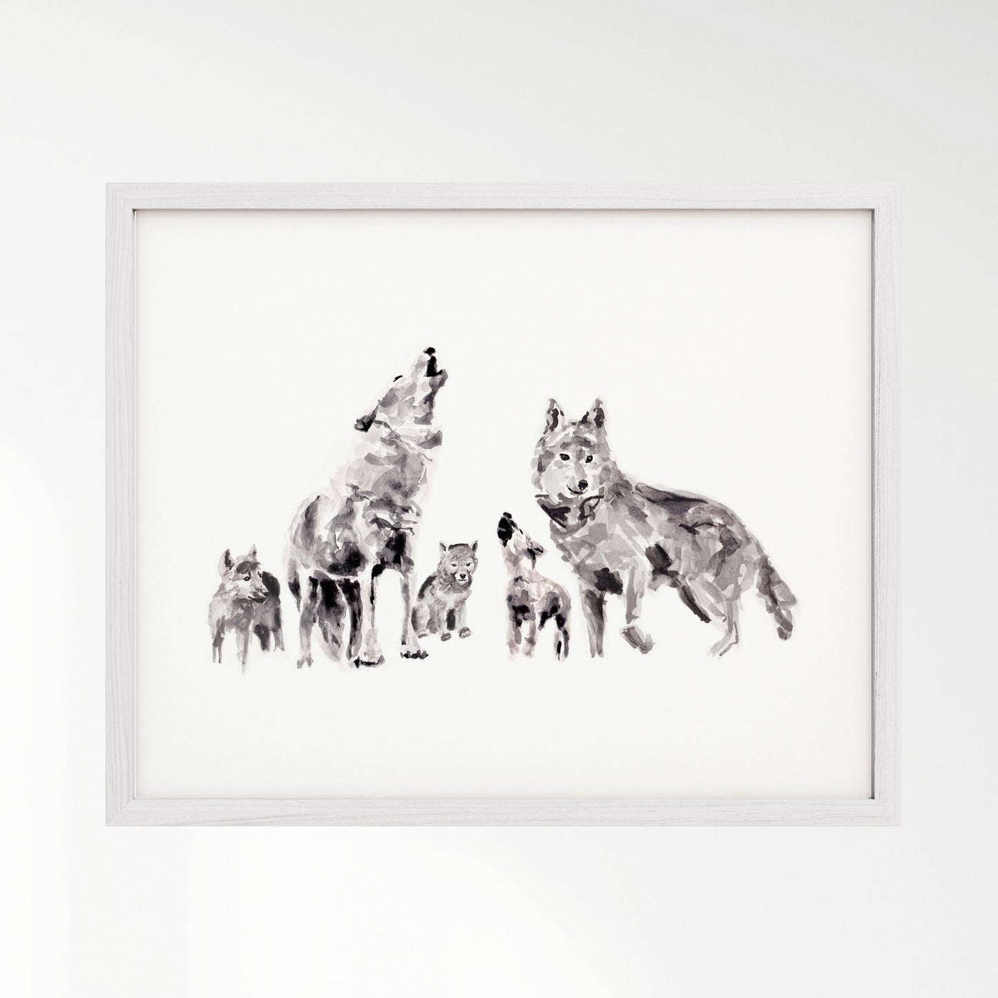 Wolf Family of 5 Woodland Animal Watercolor Art Print - Art Prints - Moon Rock Prints