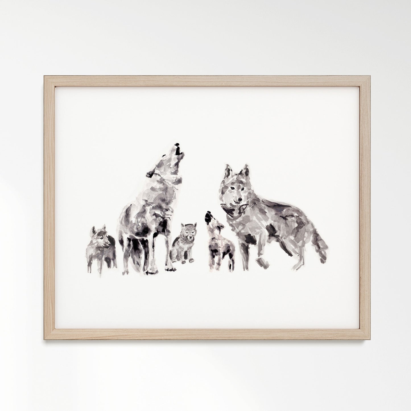 Wolf Family of 5 Woodland Animal Watercolor Art Print - Art Prints - Moon Rock Prints