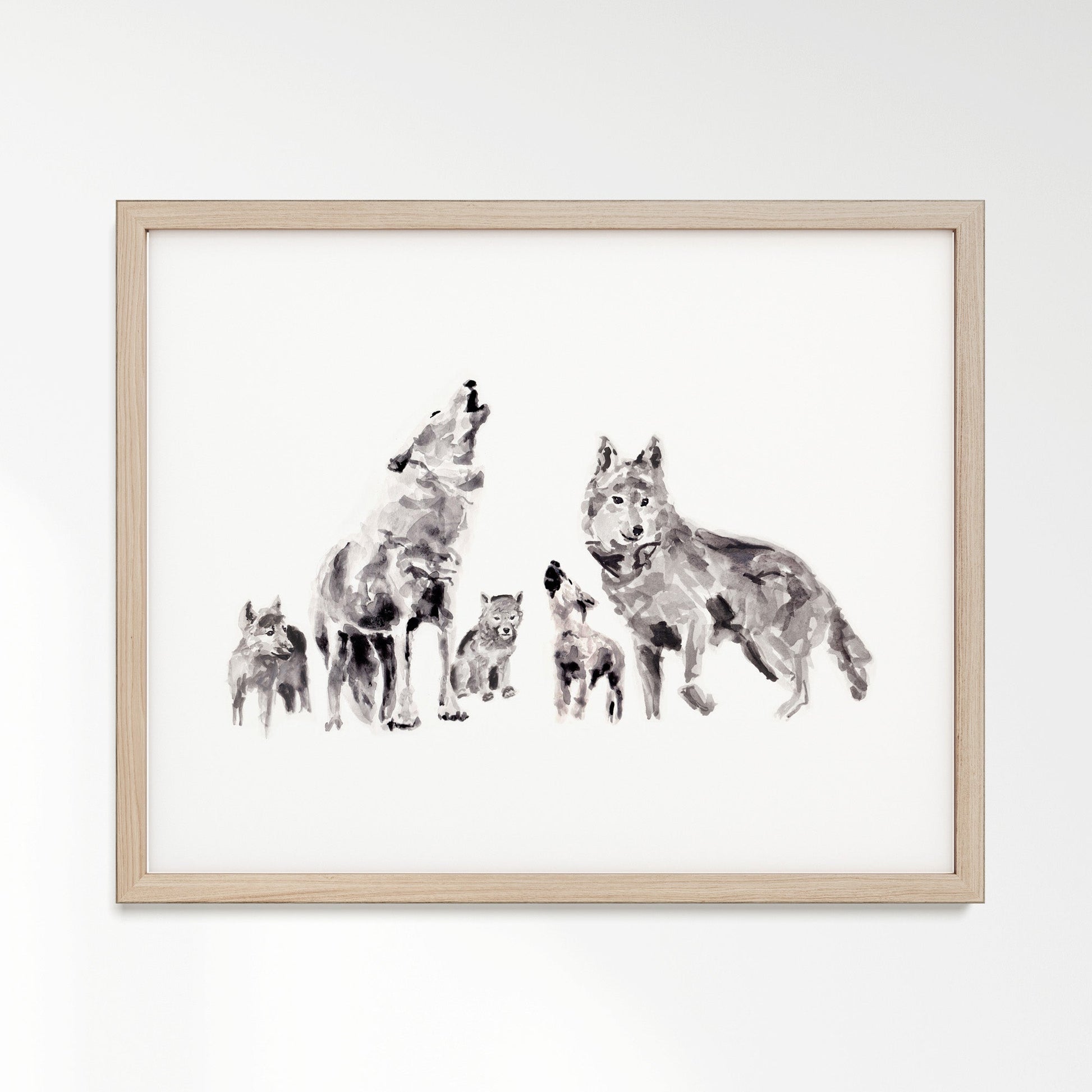 Wolf Family of 5 Woodland Animal Watercolor Art Print - Art Prints - Moon Rock Prints