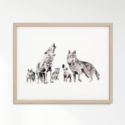 Wolf Family of 5 Woodland Animal Watercolor Art Print - Art Prints - Moon Rock Prints