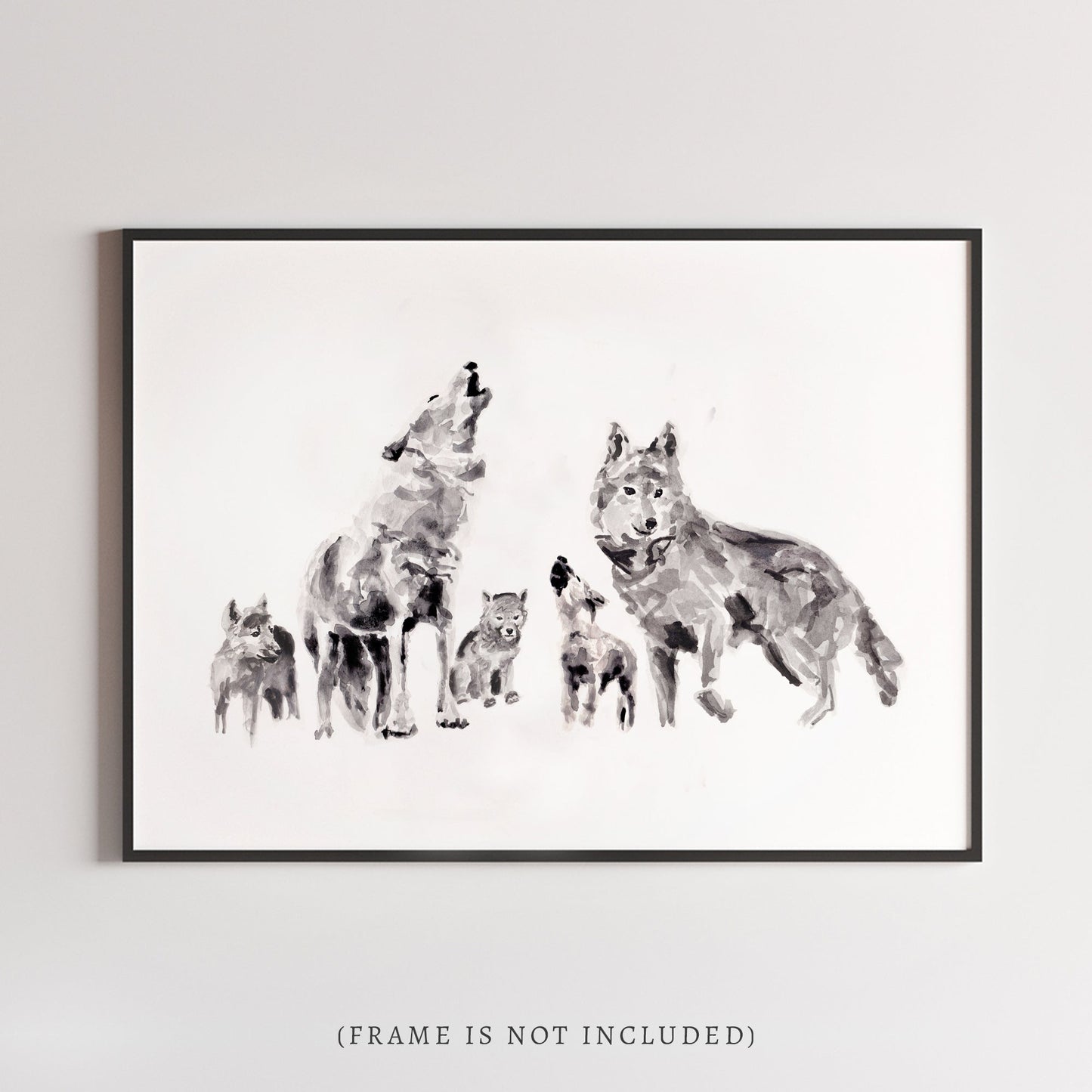 Wolf Family of 5 Woodland Animal Watercolor Art Print - Art Prints - Moon Rock Prints