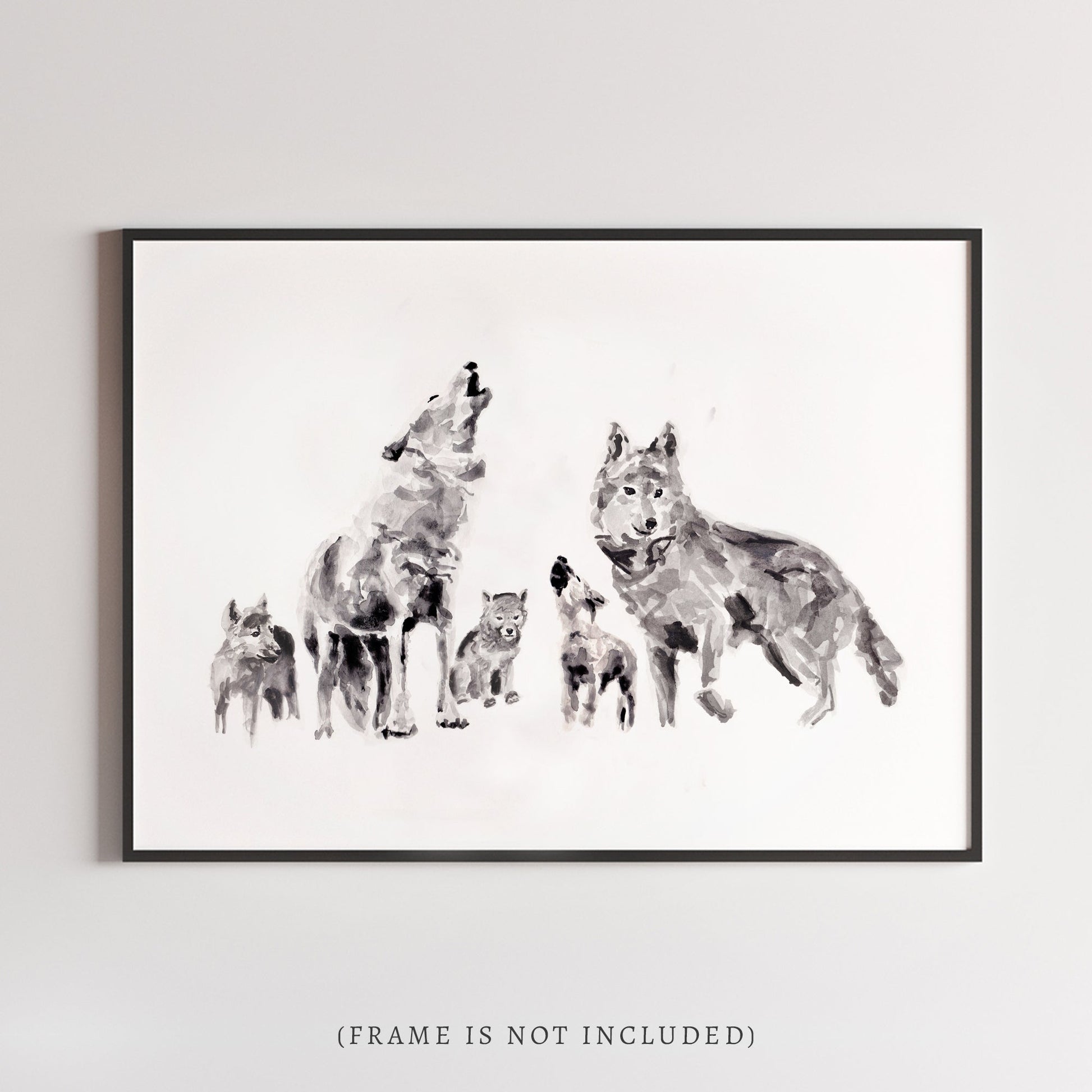 Wolf Family of 5 Woodland Animal Watercolor Art Print - Art Prints - Moon Rock Prints