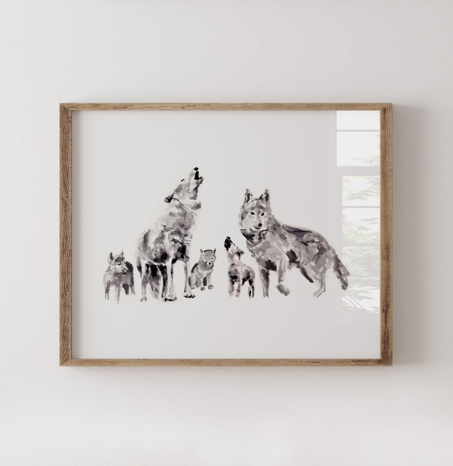 Wolf Family of 5 Woodland Animal Watercolor Art Print - Art Prints - Moon Rock Prints