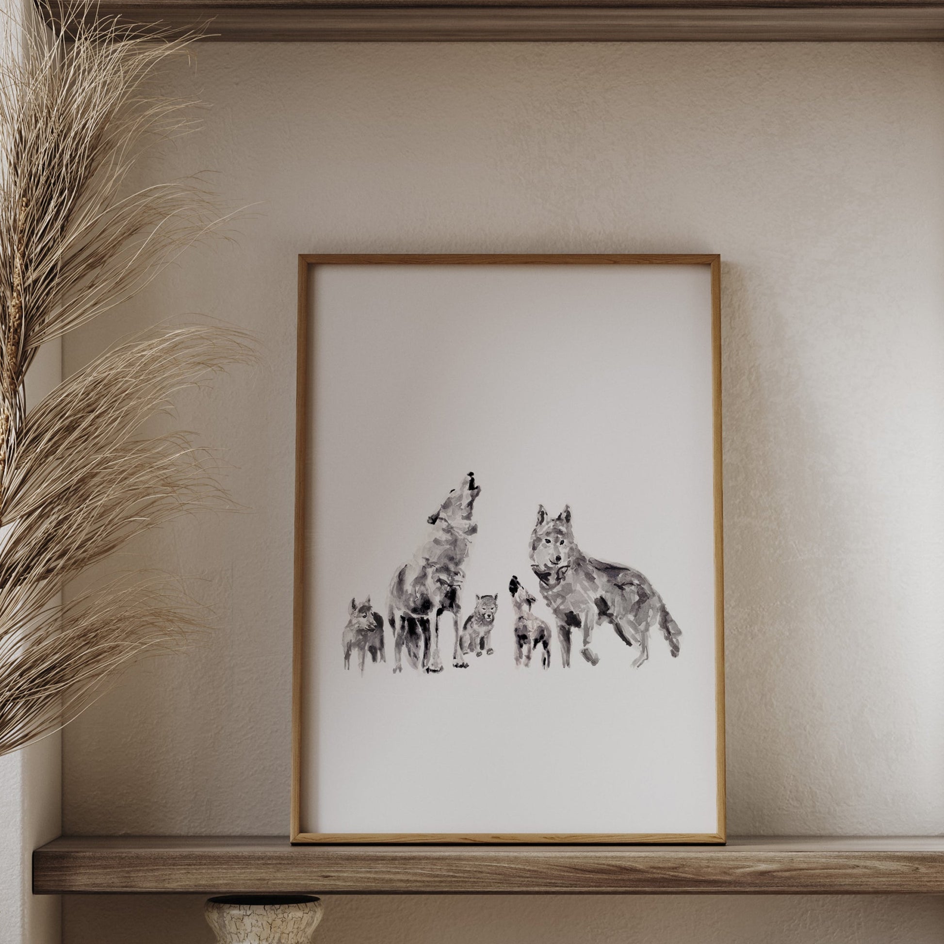 Wolf Family of 5 Woodland Animal Watercolor Art Print - Art Prints - Moon Rock Prints