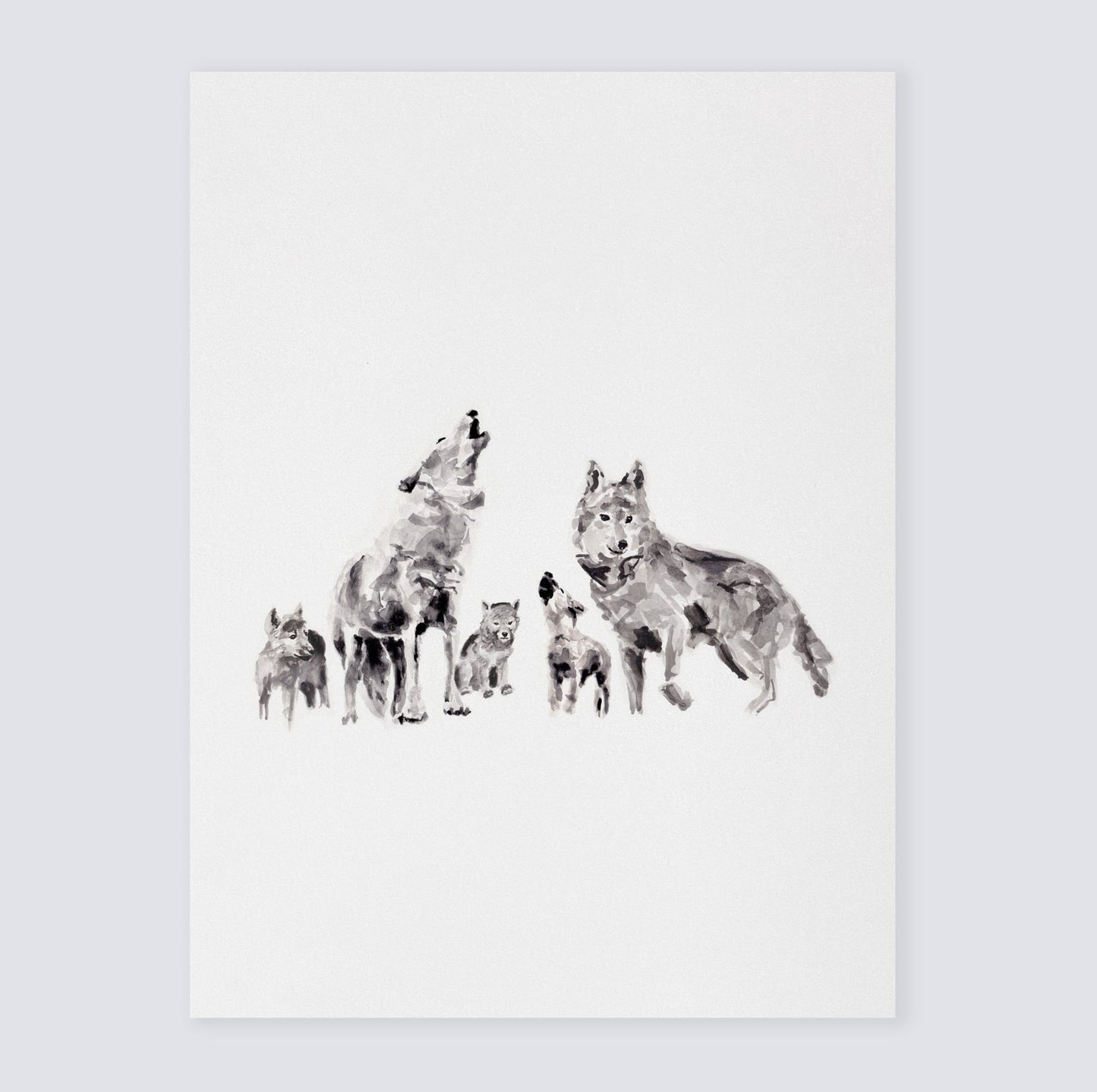 Wolf Family of 5 Woodland Animal Watercolor Art Print - Art Prints - Moon Rock Prints