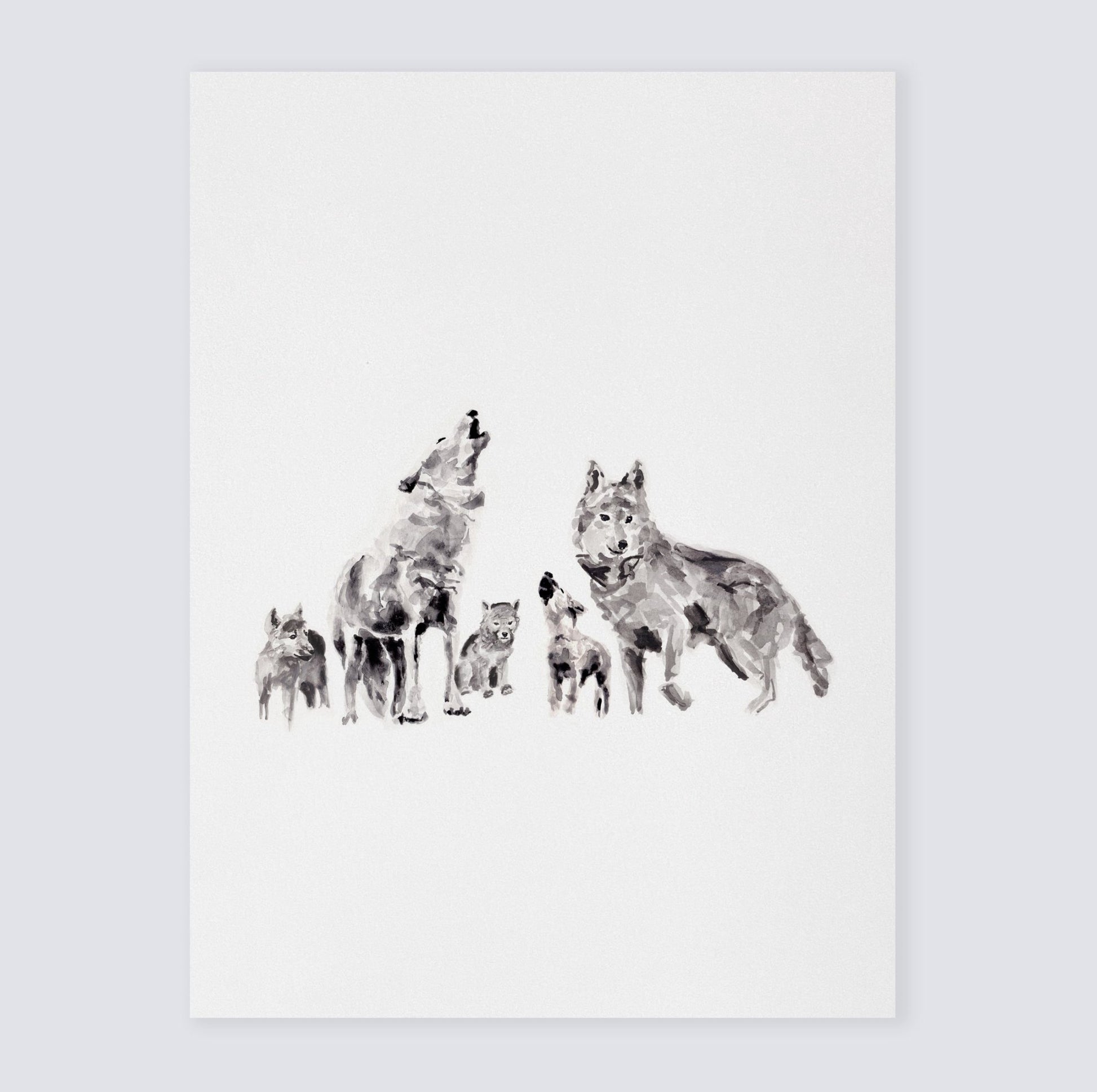 Wolf Family of 5 Woodland Animal Watercolor Art Print - Art Prints - Moon Rock Prints