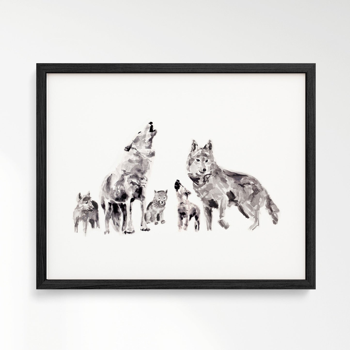 Wolf Family of 5 Woodland Animal Watercolor Art Print - Art Prints - Moon Rock Prints