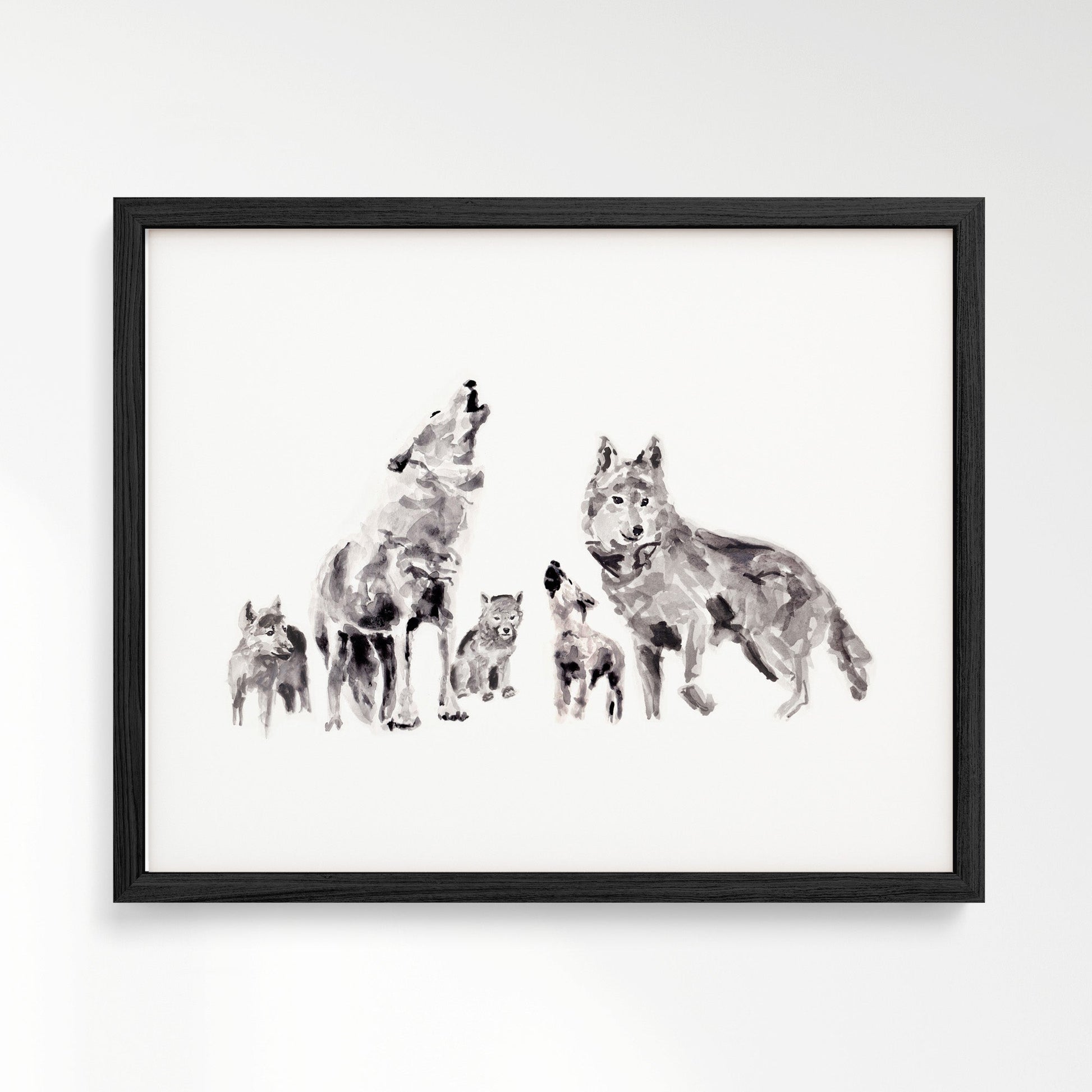 Wolf Family of 5 Woodland Animal Watercolor Art Print - Art Prints - Moon Rock Prints