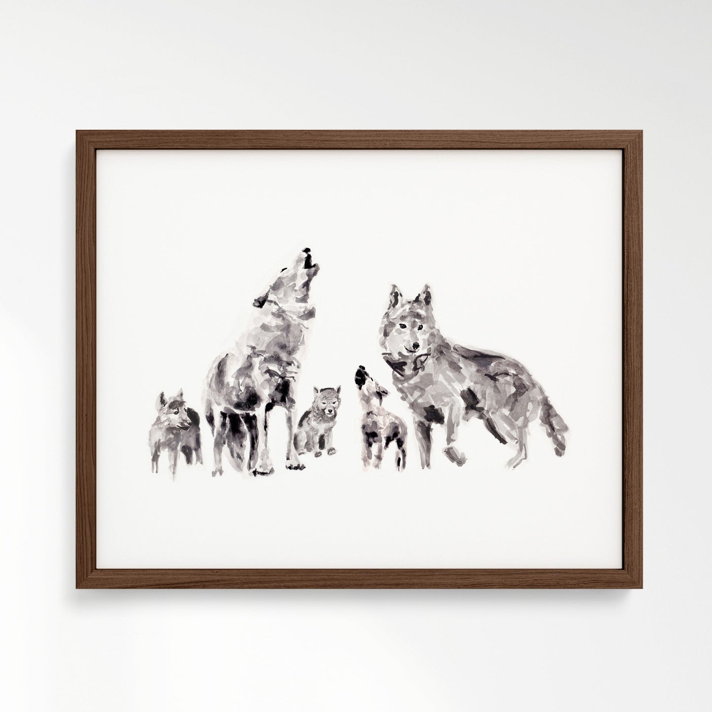 Wolf Family of 5 Woodland Animal Watercolor Art Print - Art Prints - Moon Rock Prints