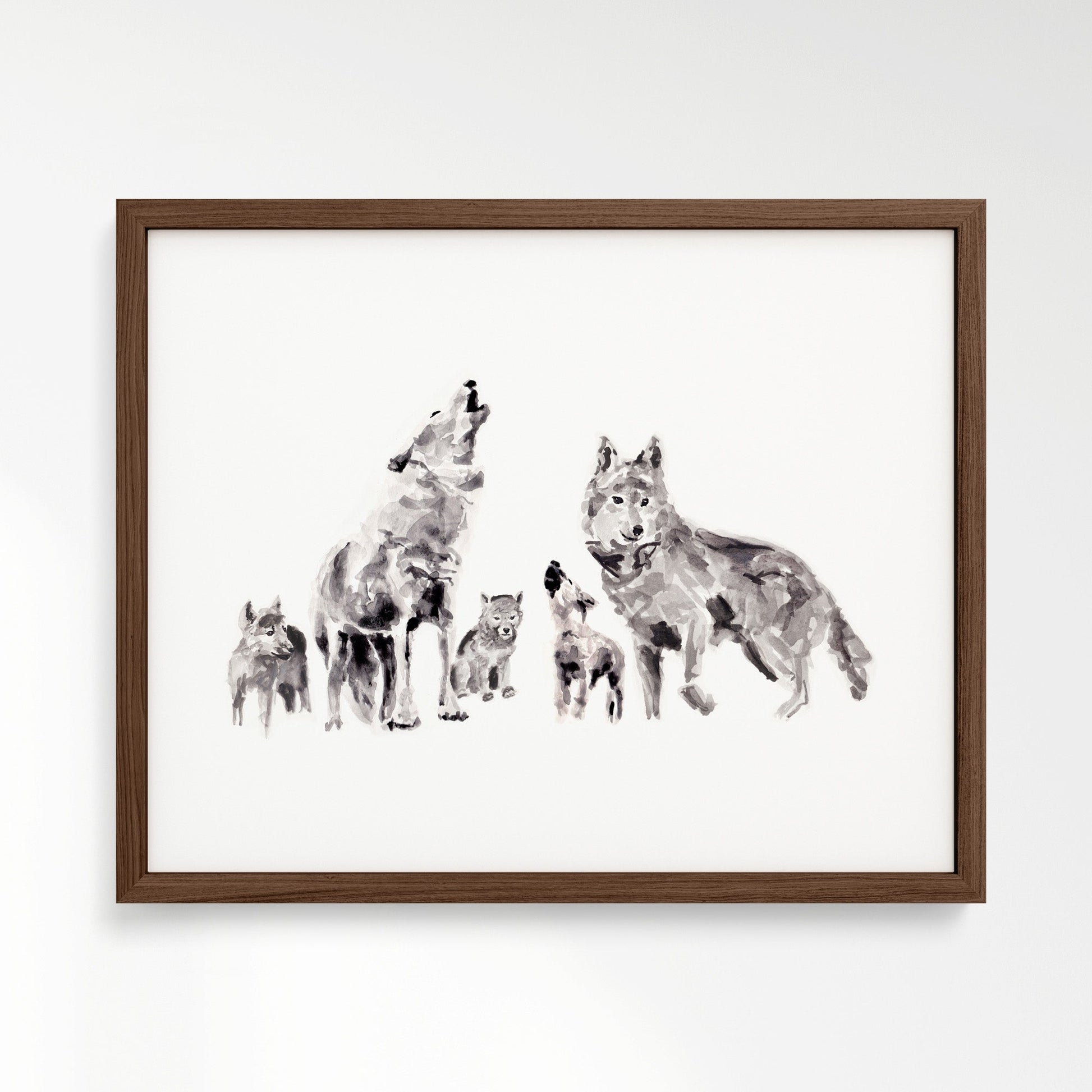 Wolf Family of 5 Woodland Animal Watercolor Art Print - Art Prints - Moon Rock Prints