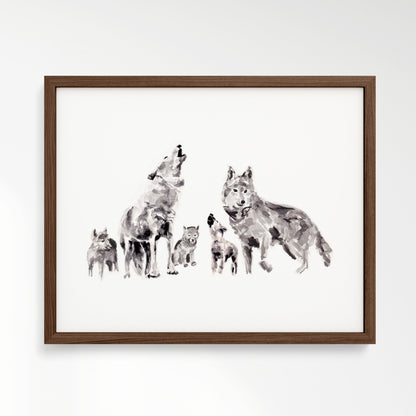 Wolf Family of 5 Woodland Animal Watercolor Art Print - Art Prints - Moon Rock Prints