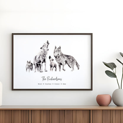 Wolf Family Personalized Watercolor Art Print - Art Prints - Moon Rock Prints