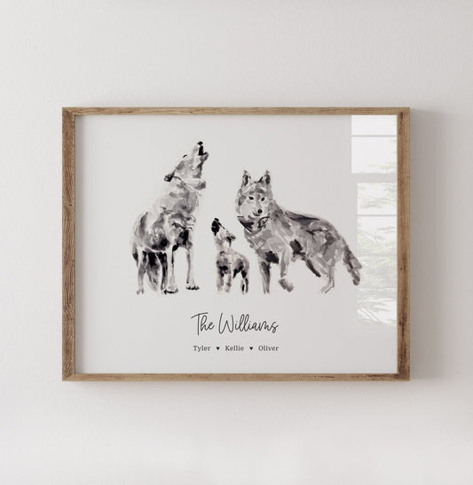Wolf Family Personalized Watercolor Art Print - Art Prints - Moon Rock Prints