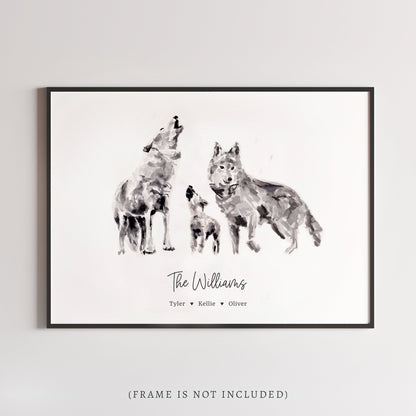 Wolf Family Personalized Watercolor Art Print - Art Prints - Moon Rock Prints
