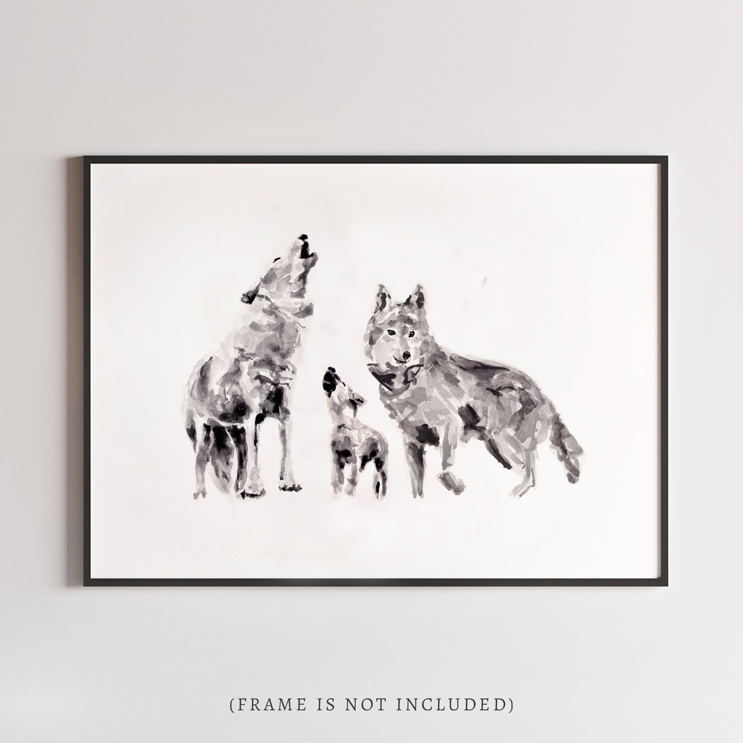 Wolf Family of 3 Woodland Animal Watercolor Art Print for Woodland or Boho Nursery by Moon Rock Prints