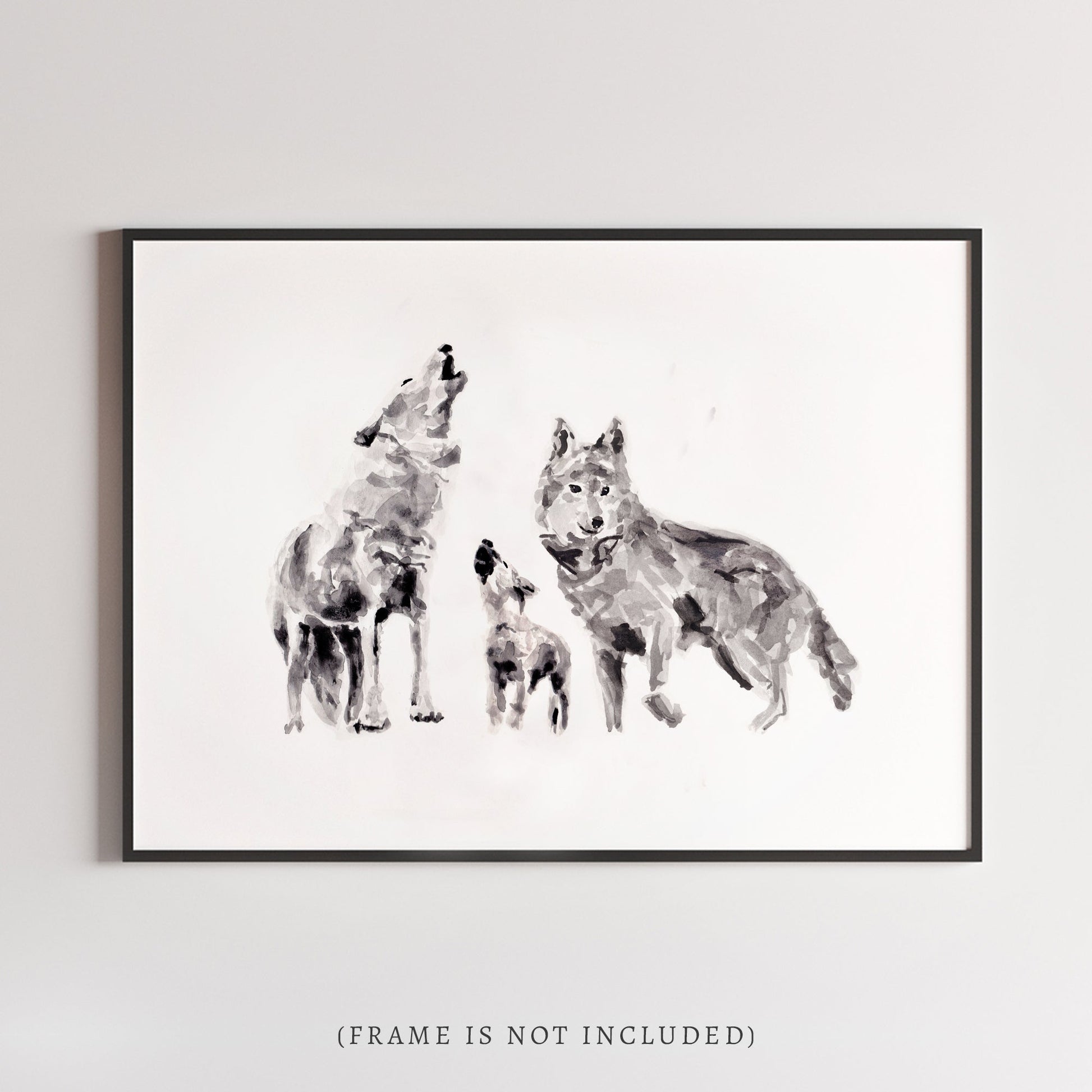 Wolf Family of 3 Woodland Animal Watercolor Art Print for Woodland or Boho Nursery by Moon Rock Prints