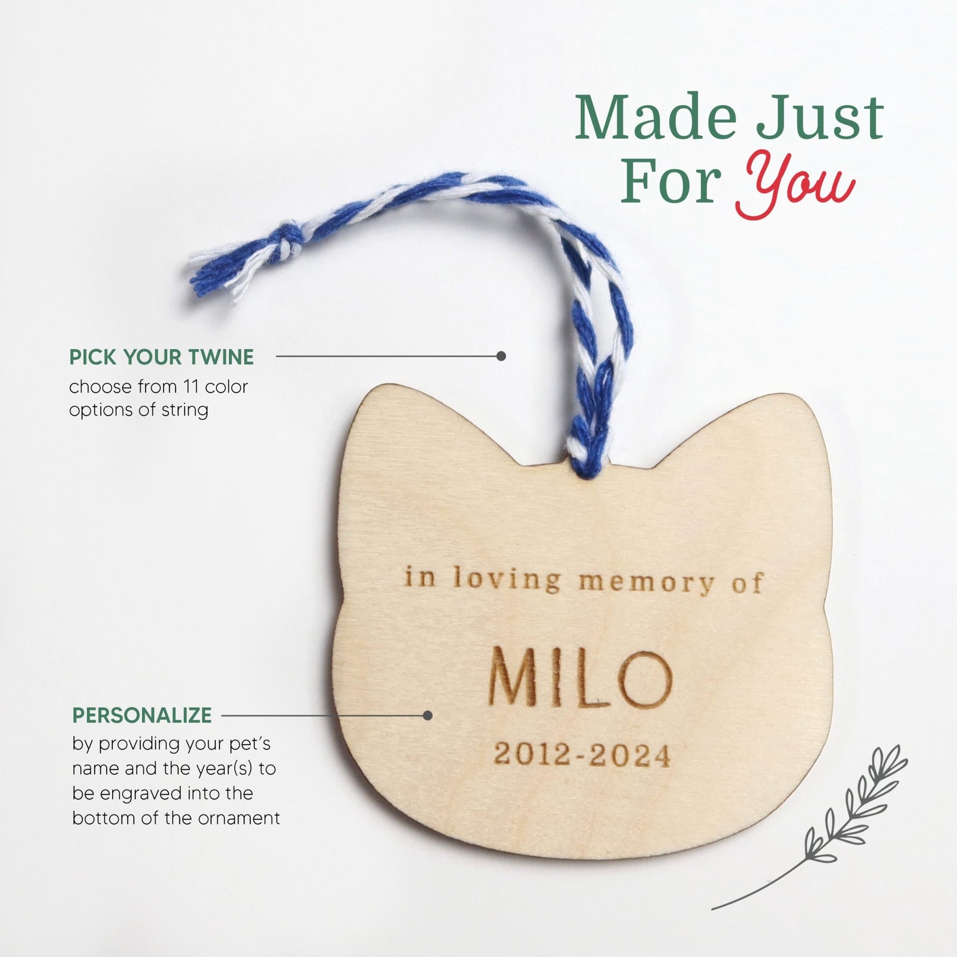 Wood Cat Memorial Personalized Ornament - Holiday Ornaments - Moon Rock Prints