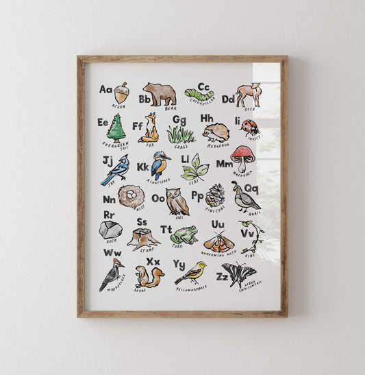 Woodland ABC Watercolor Art Print - Art Prints - Moon Rock Prints