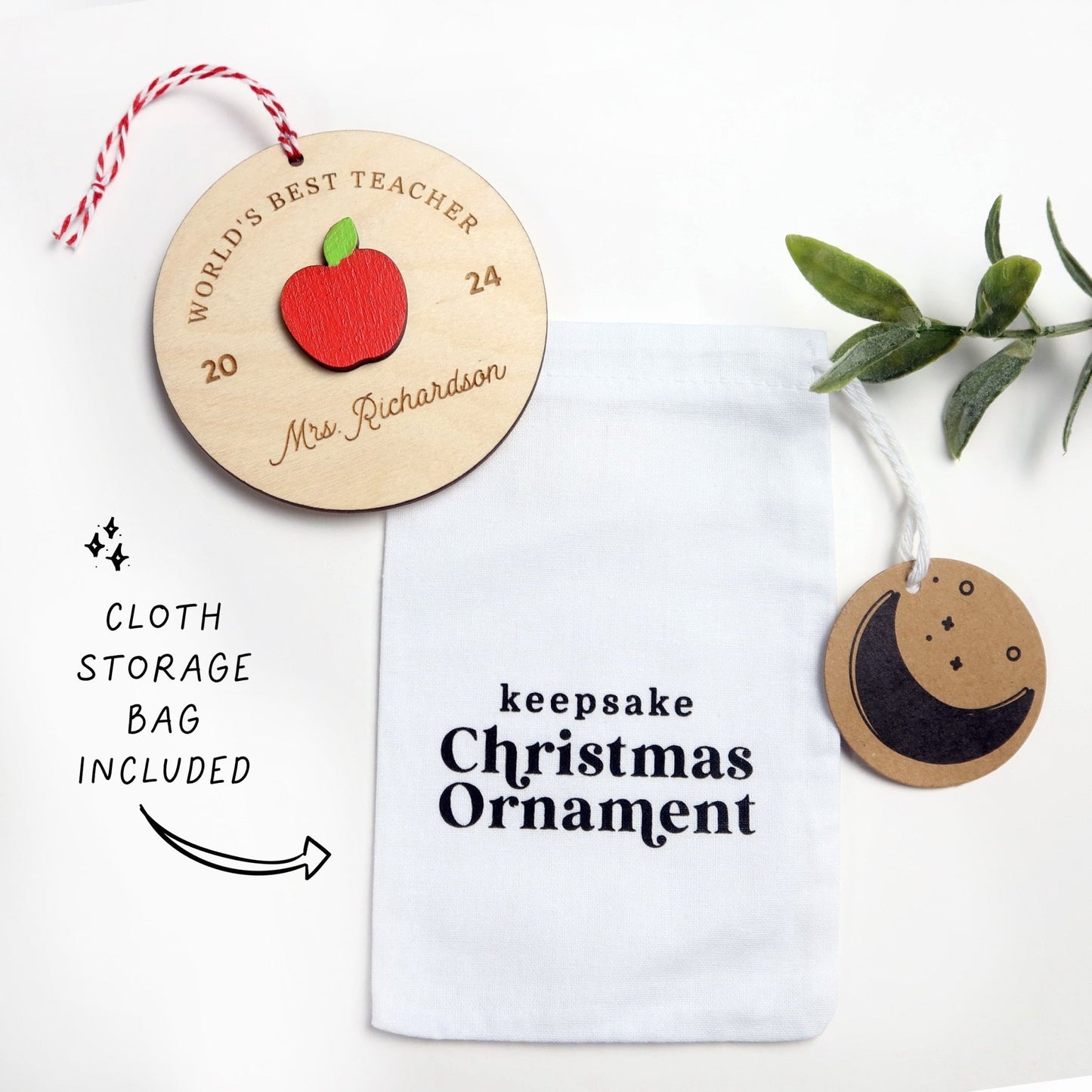 World's Best Teacher Personalized Christmas Ornament - Holiday Ornaments - Moon Rock Prints