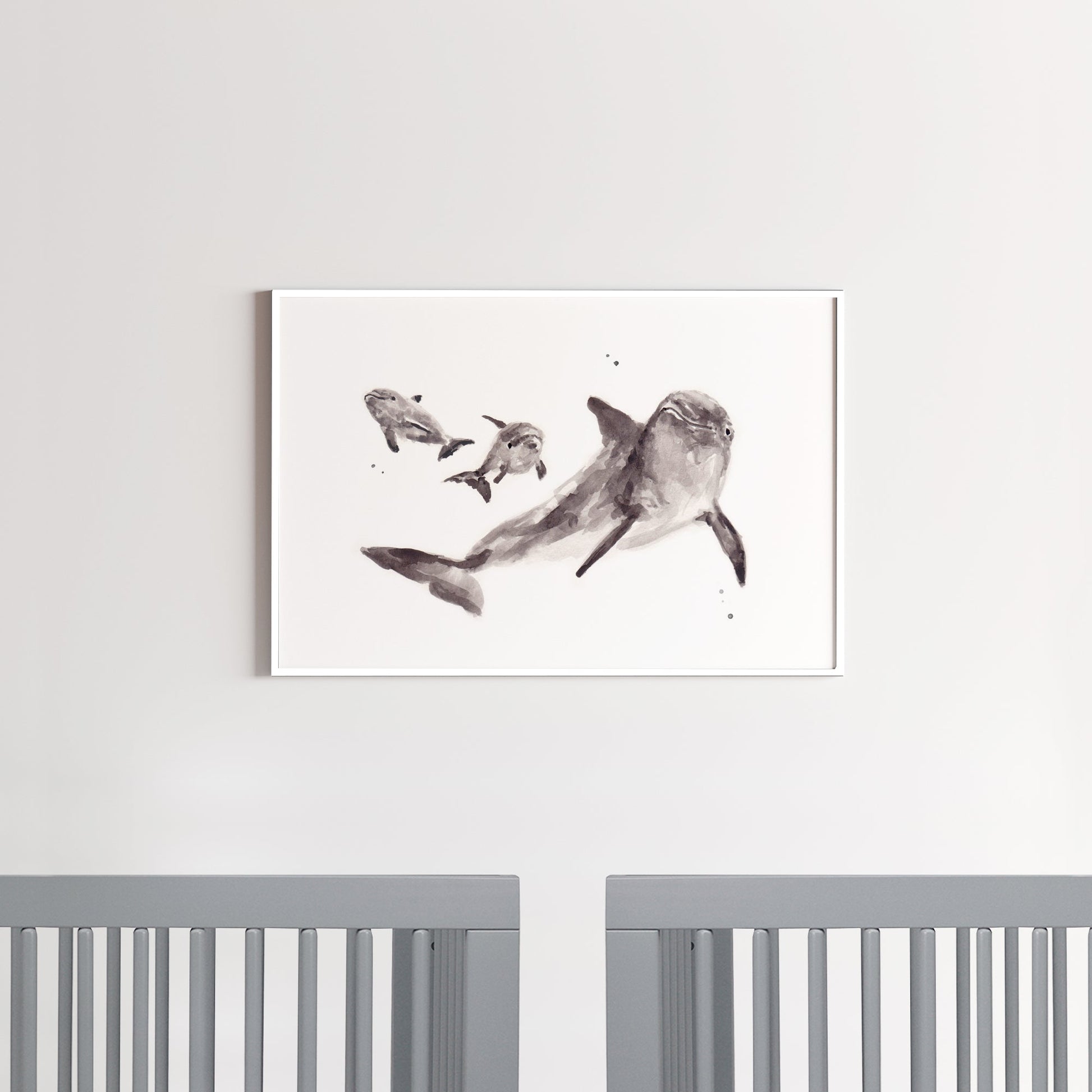 Baby Dolphins & Parent Watercolor Print - Art Prints - Moon Rock Prints