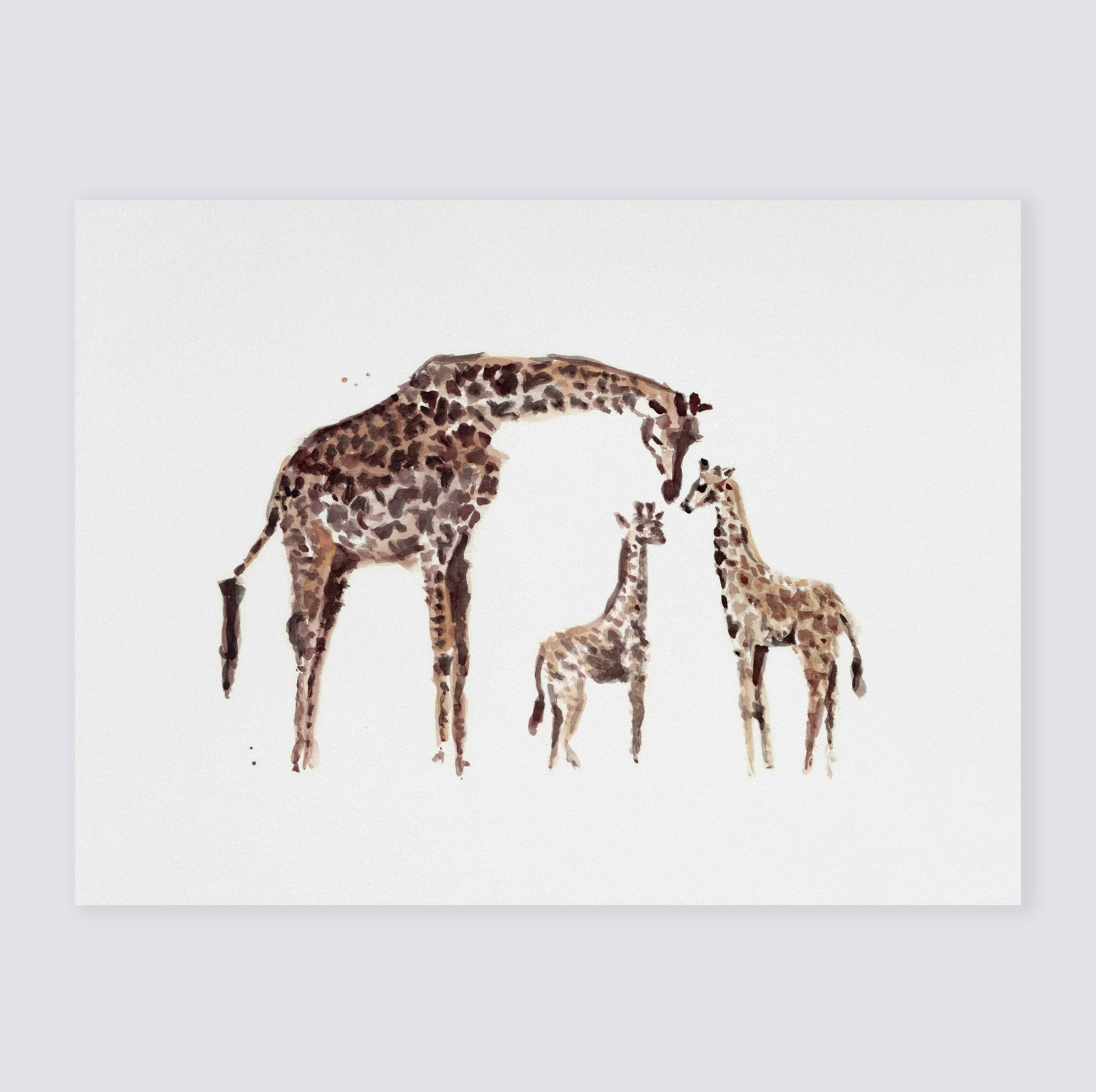 Baby Giraffes with Mom Watercolor Print - Art Prints - Moon Rock Prints