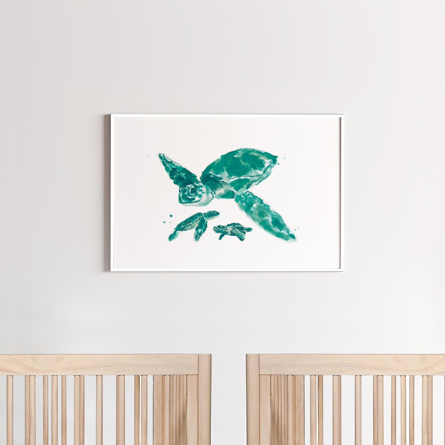 Baby Sea Turtles with Parent Watercolor Print - Art Prints - Moon Rock Prints