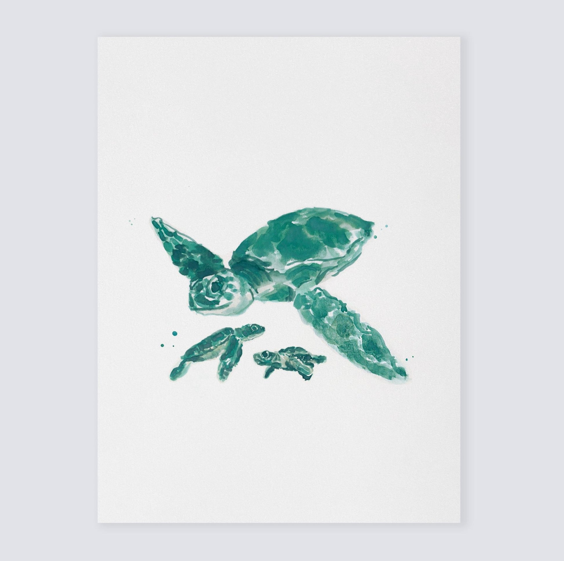 Baby Sea Turtles with Parent Watercolor Print - Art Prints - Moon Rock Prints