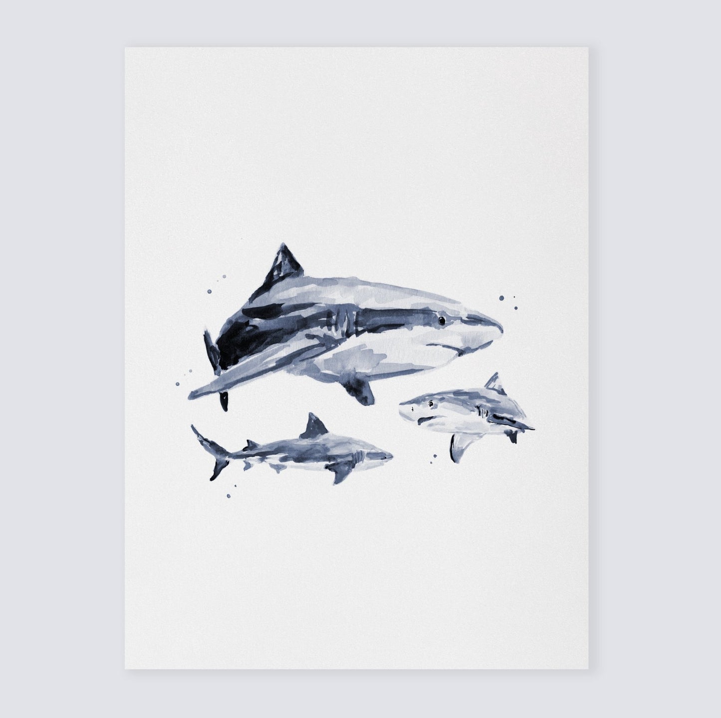 Baby Sharks & Big Shark Watercolor Print - Art Prints - Moon Rock Prints