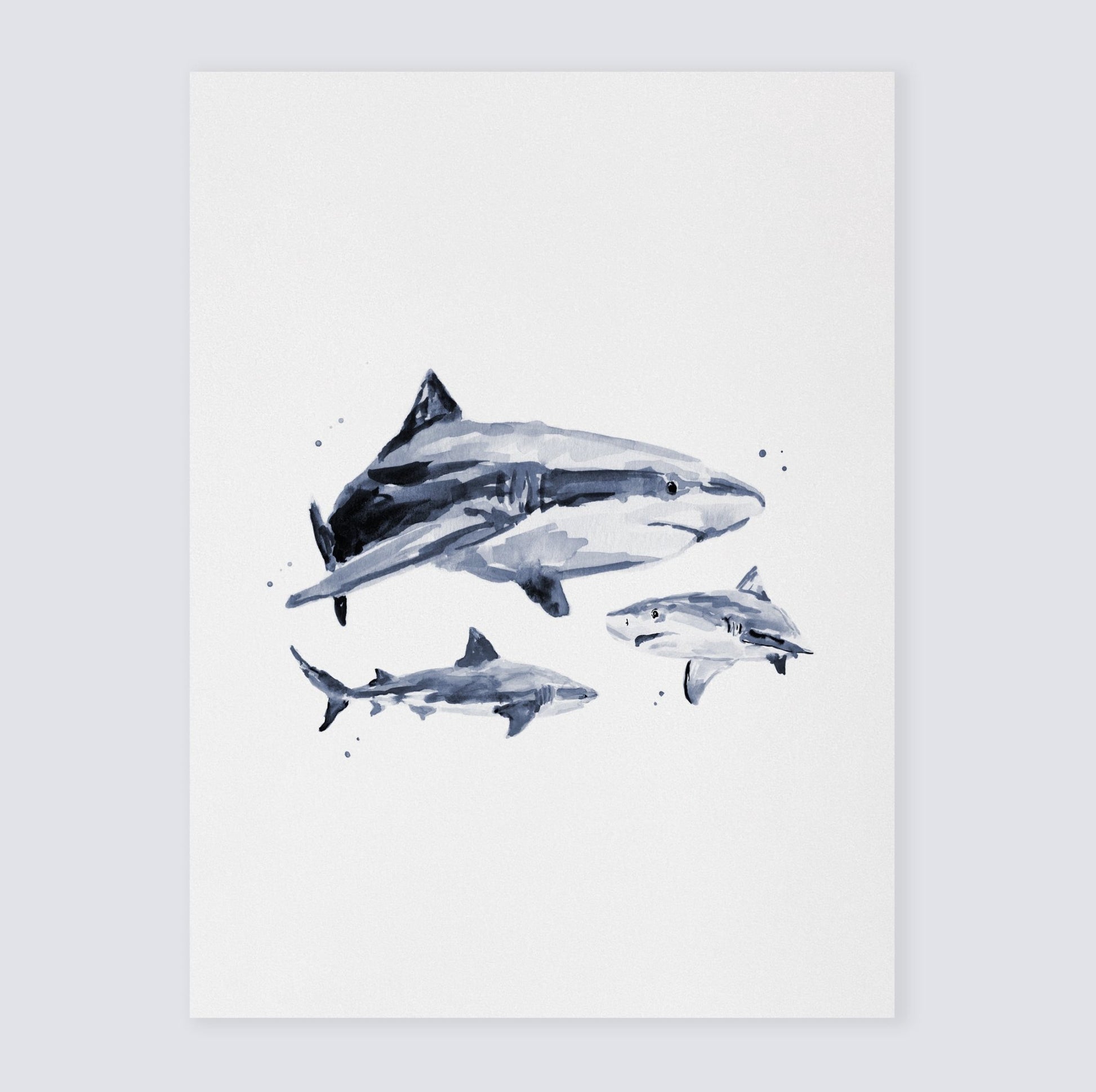 Baby Sharks & Big Shark Watercolor Print - Art Prints - Moon Rock Prints