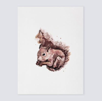 Baby Squirrel Woodland Animal Watercolor Art Print for Whimsical Woodland Nursery by Moon Rock Prints