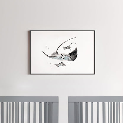 Baby Stingrays with Parent Stingray Watercolor Print - Art Prints - Moon Rock Prints