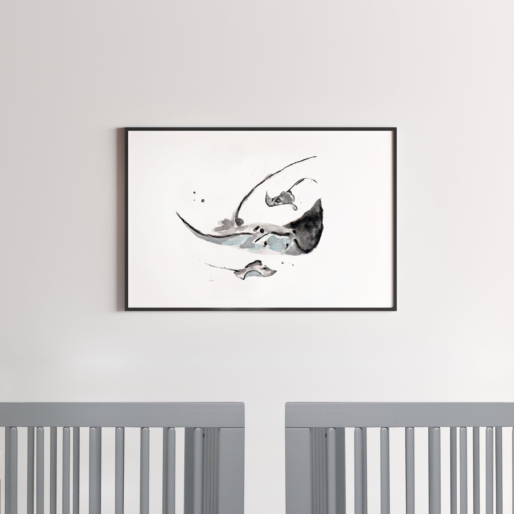 Baby Stingrays with Parent Stingray Watercolor Print - Art Prints - Moon Rock Prints