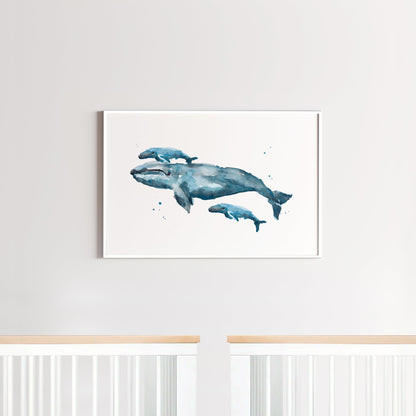 Baby Whales & Mom Watercolor Print - Art Prints - Moon Rock Prints