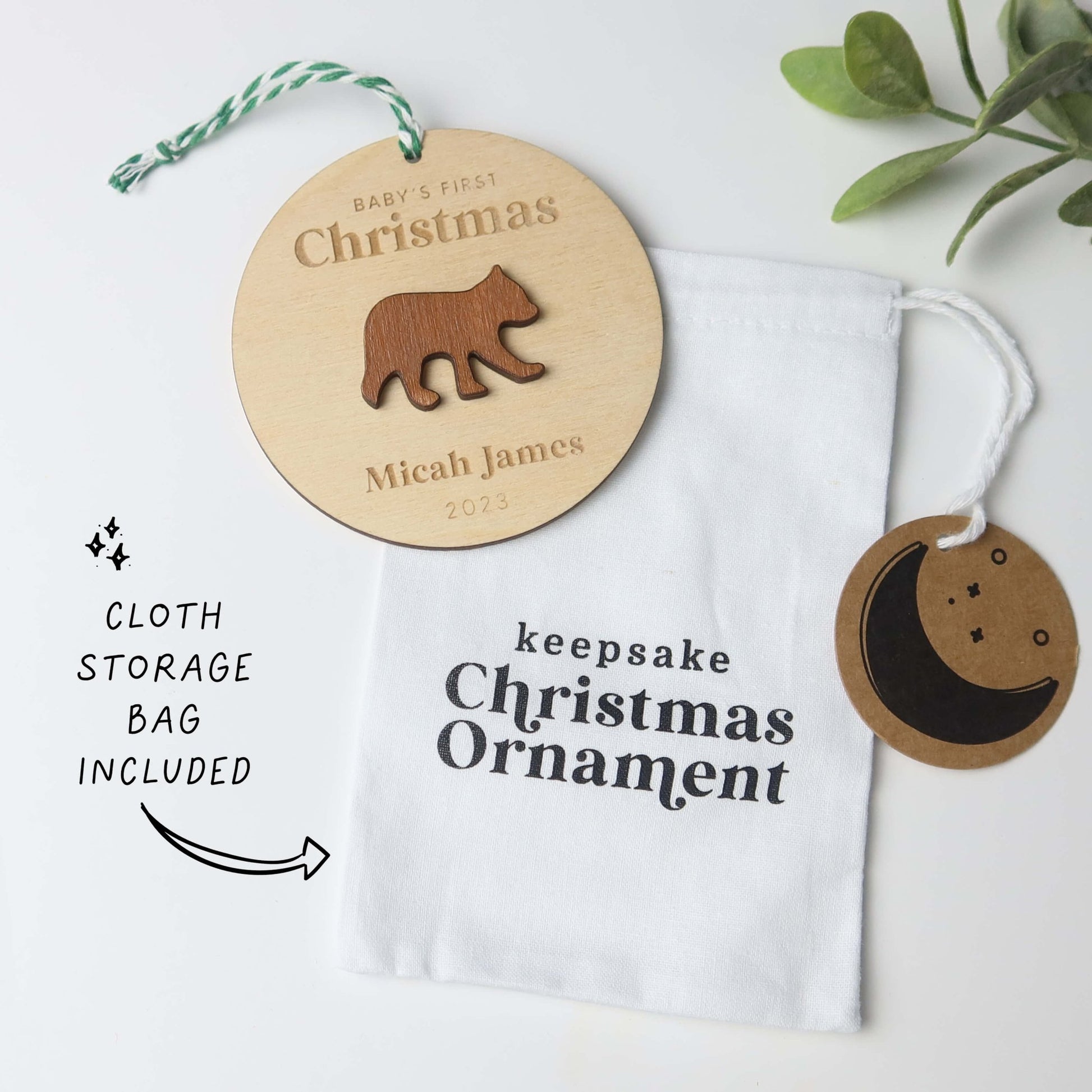 Bear Baby's First Christmas Ornament Personalized - Holiday Ornaments - Moon Rock Prints