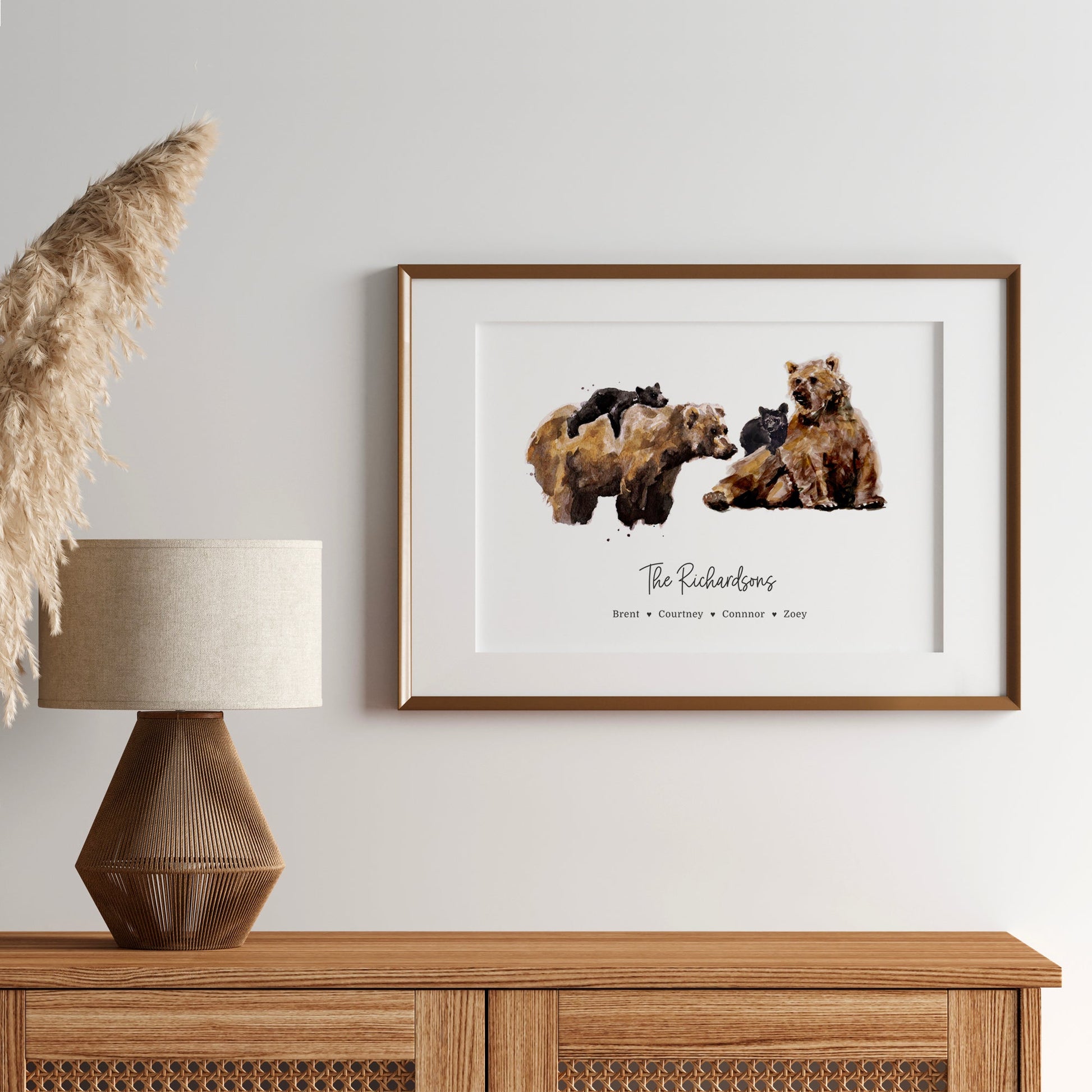 Bear Family Personalized Watercolor Art Print for Woodland Nursery by Moon Rock Prints