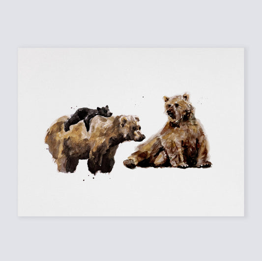 Bear Family of 3 Woodland Animal Watercolor Art Print for Woodland Nursery by Moon Rock Prints